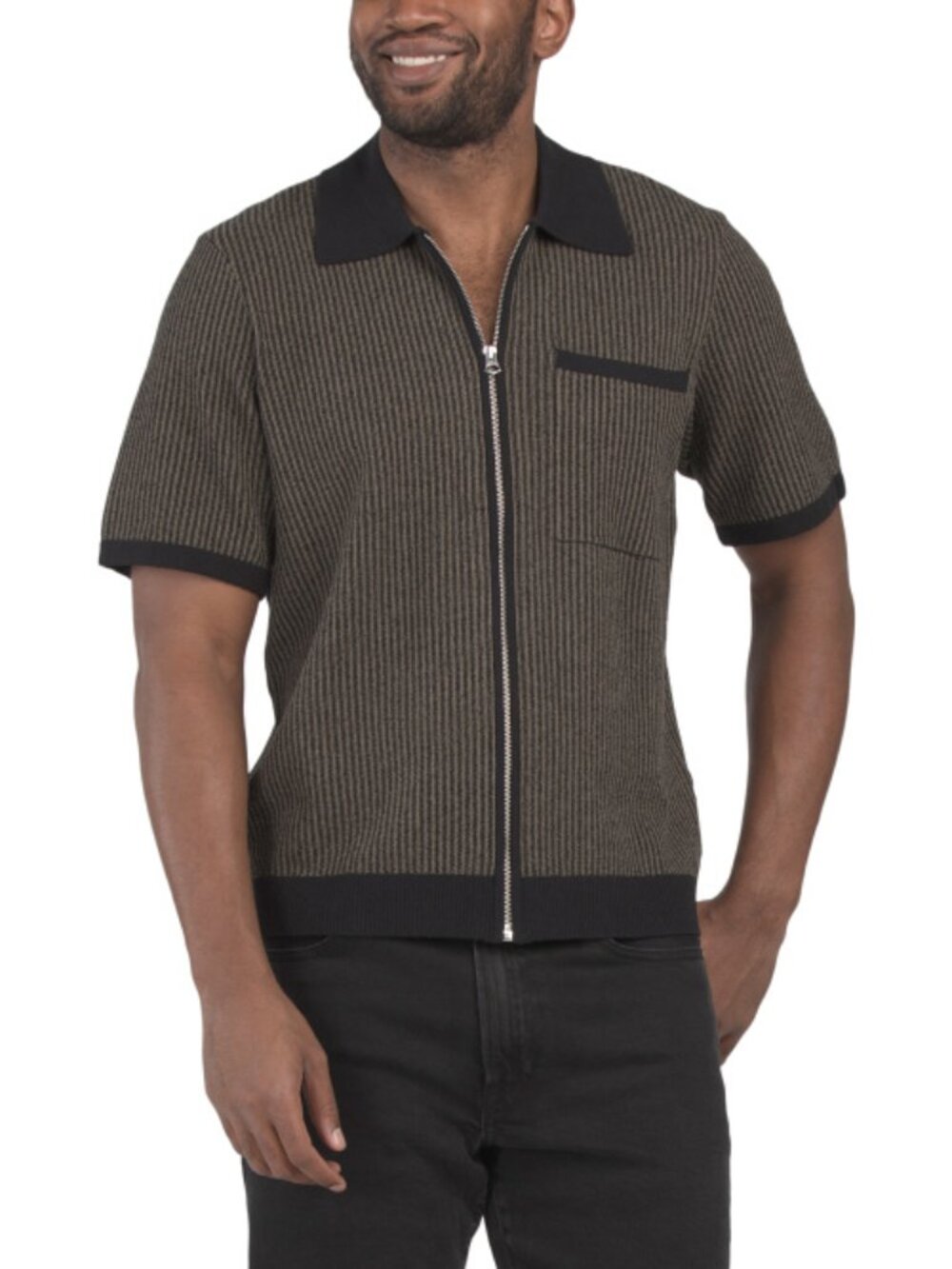 RAG & BONE Zuma Jacquard Knit Short Sleeve Sweater With Zip Closure